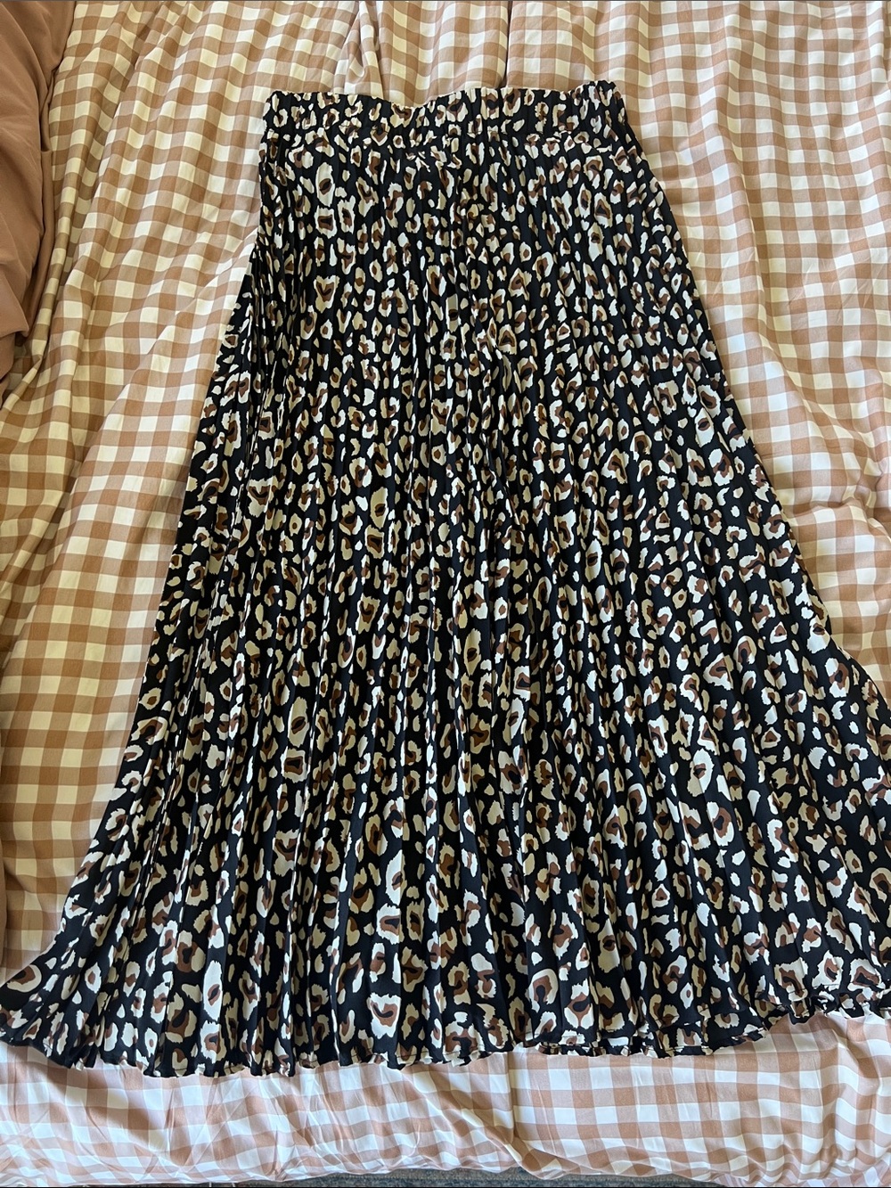 Umgee Black Leopard Print Pleated Maxi Skirt